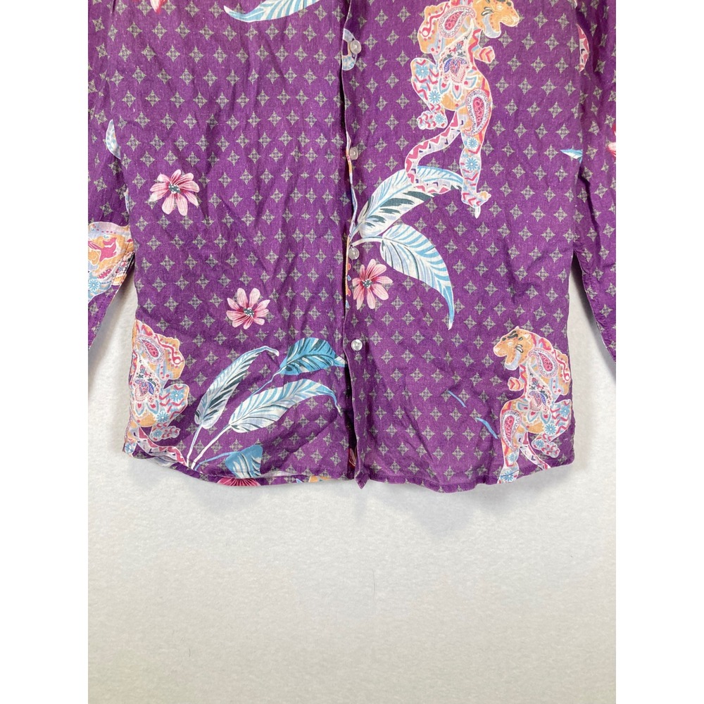 Giuseppe Annunziata Women Small Purple Linen Tiger Floral Button Down Shirt - Picture 5 of 10